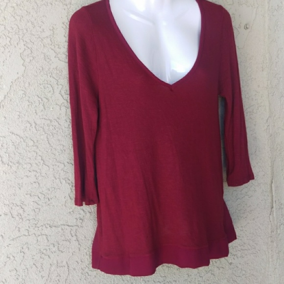 Pleione burgundy/red chiffon back/hem blouse - Picture 5 of 8